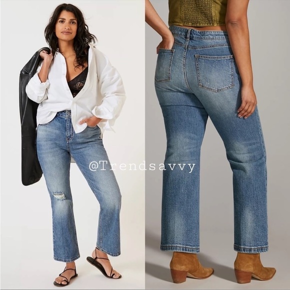 ANTHROPOLOGIE Pilcro Ripped Flare Jean Distressed Blue Plus Size 32 Tall NWT - Picture 14 of 15